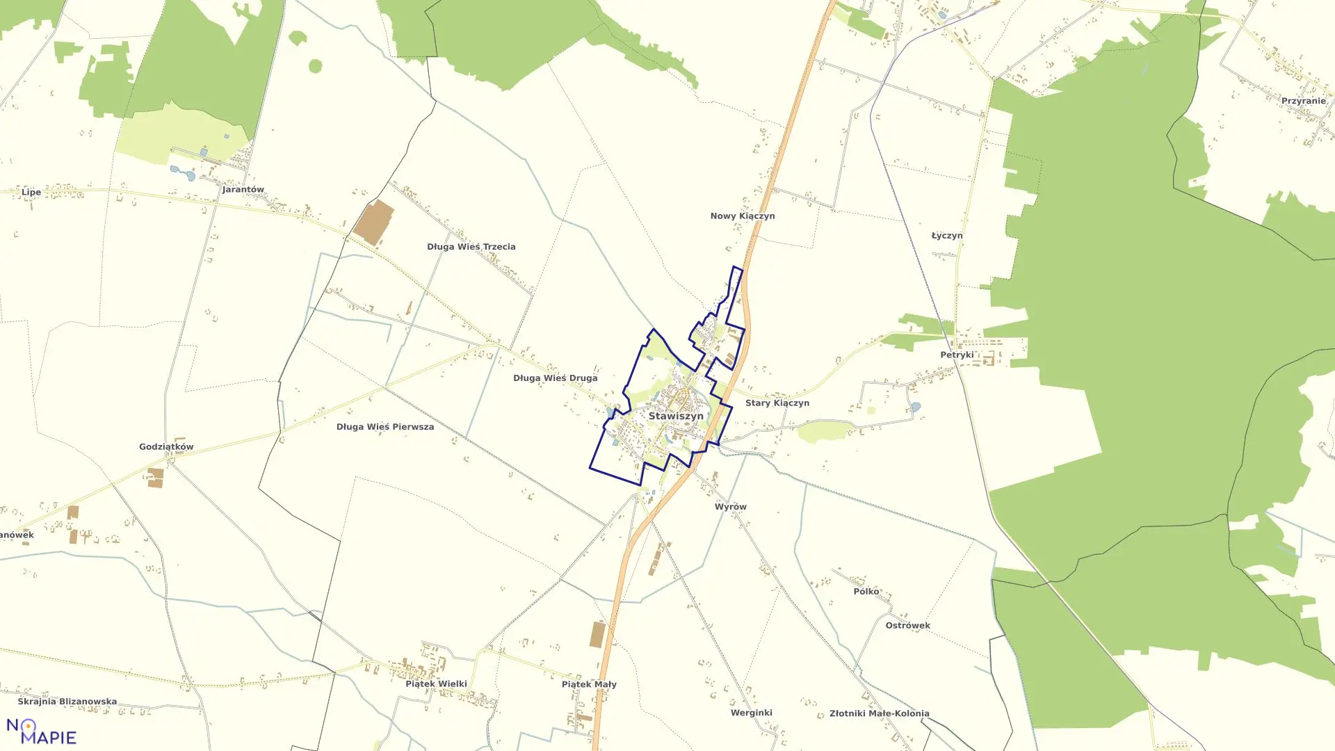 Mapa obrębu MIASTO STAWISZYN w gminie Stawiszyn