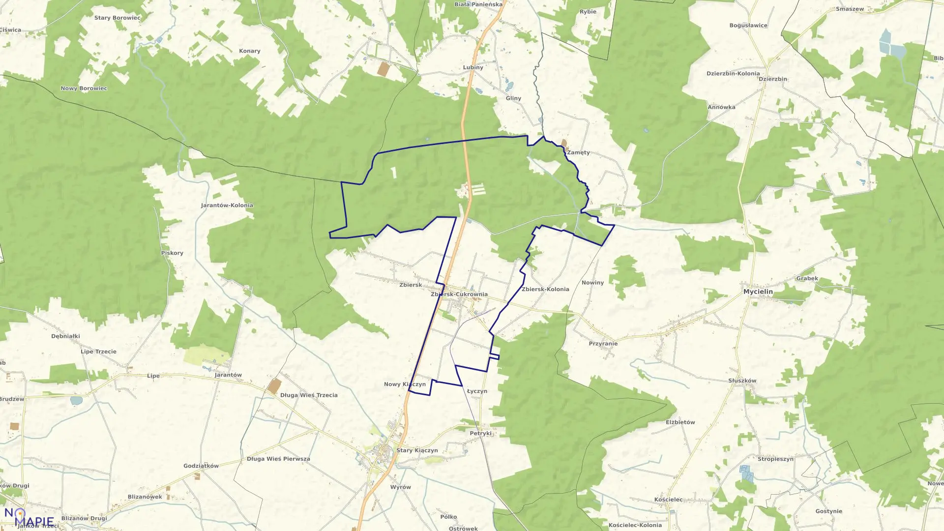 Mapa obrębu ZBIERSK CUKROWNIA w gminie Stawiszyn